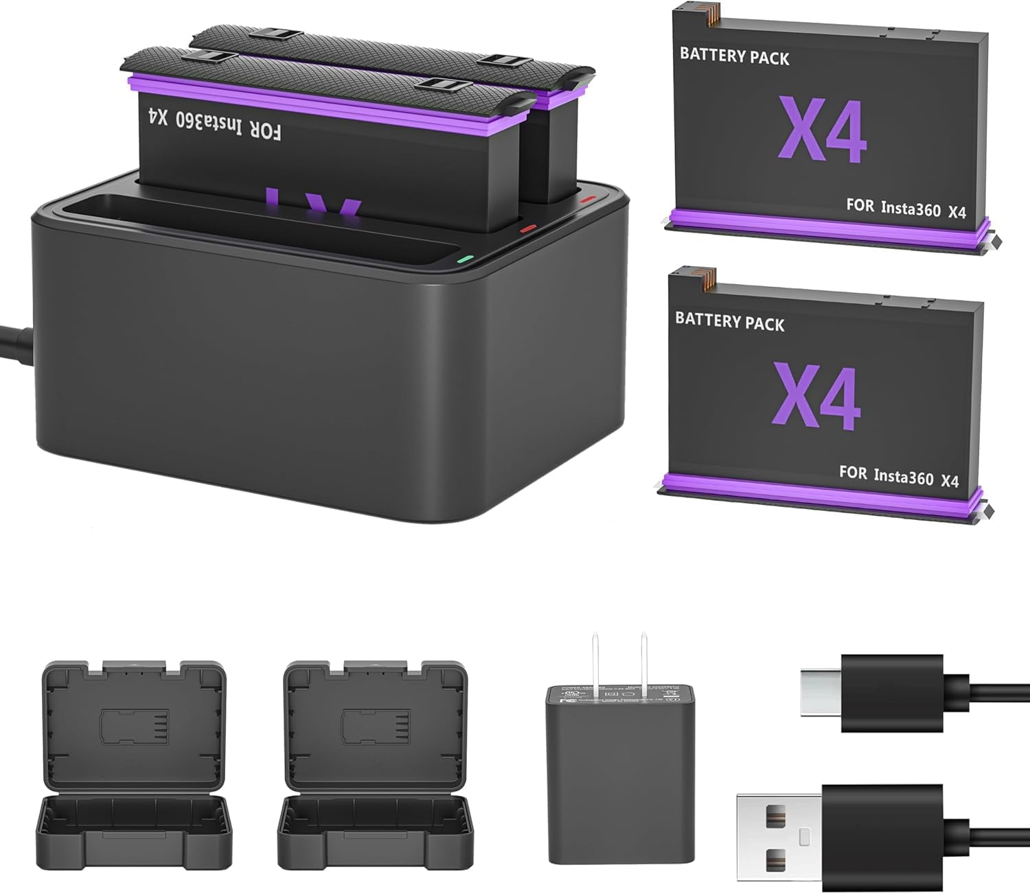 AXFEE 2 Batteries 2500mAh Pour Insta360 X4 – Grande Capacité & Protection Intégrée