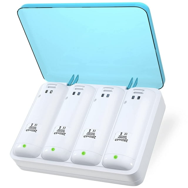 Battery Charger for Wii & Wii U Remote Controller,4pcs 2800mAh NiMH Rechargeable Battery Packs with 4-in-1 Charging Station for Wii & Wii U Game Remote(Upgrade Version)