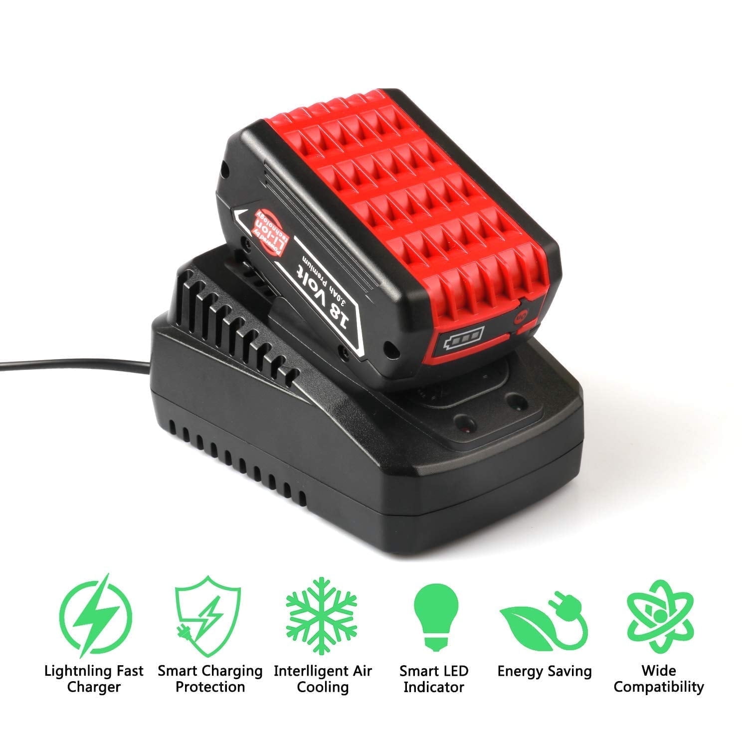 Battery Charger for Bosch 14.4V 18V Lithium-ion Batteries Fast