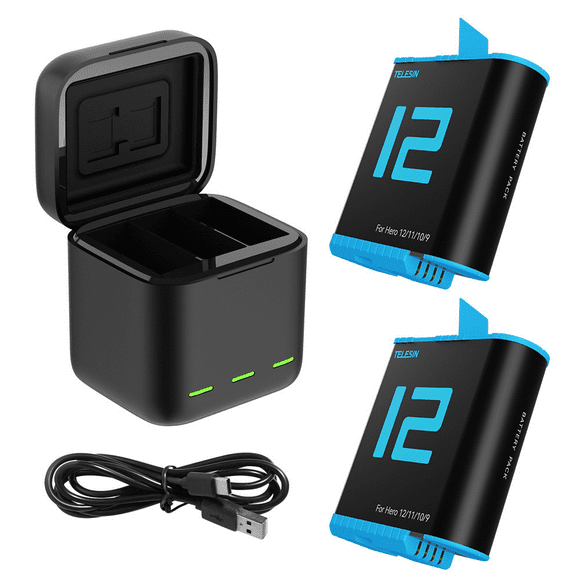 Battery Charger for Gopro Hero 9 10 11 and 12 cameras and camcorders 3-compartment charger + 2 battery kit