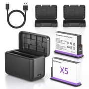 2 Pack Rechargeable Battery for Insta360 X5 Action Camera, Dual-Slot Charger Hub for Insta 360 X5 Battery