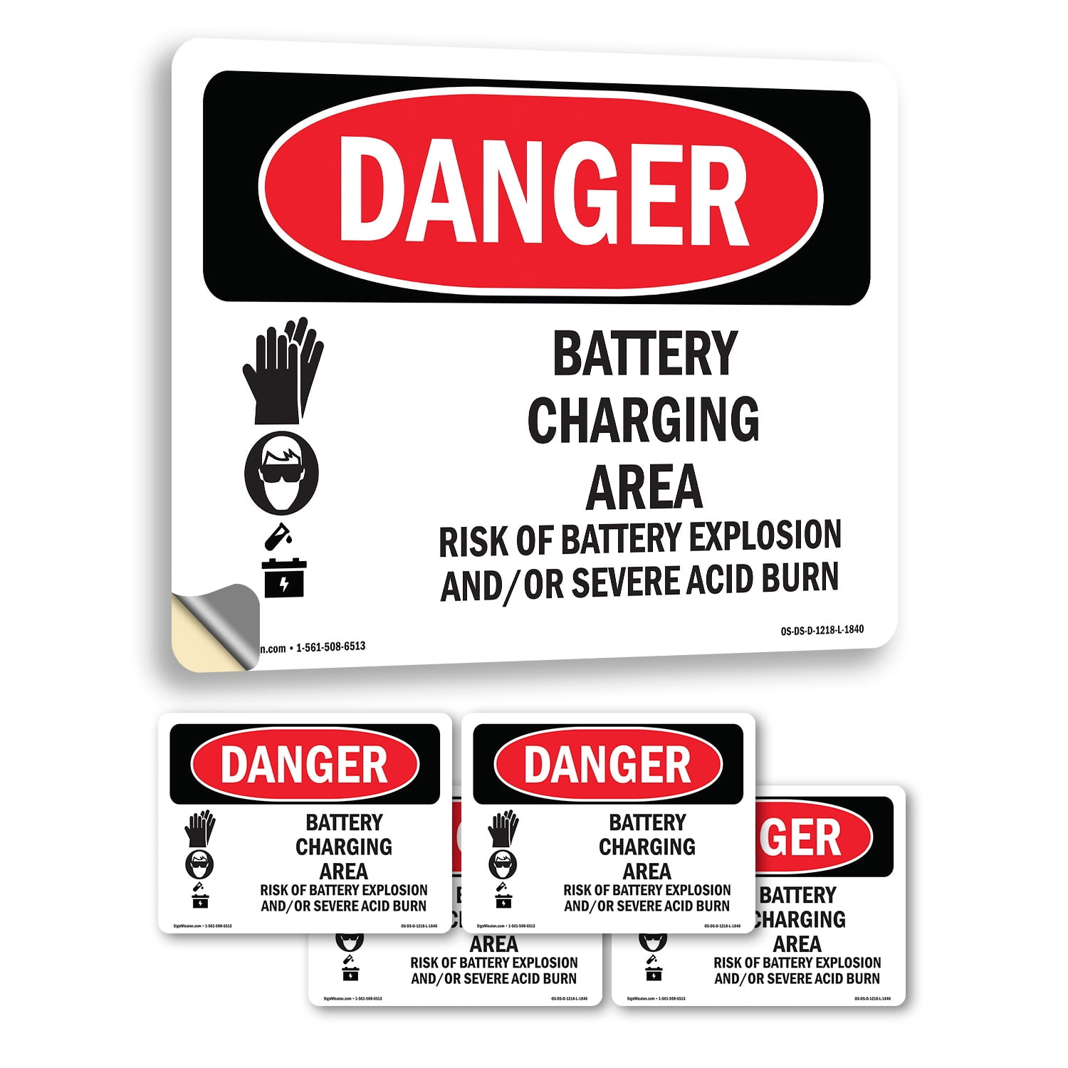 Battery Charging Area Risks OSHA Danger Vinyl Decal Label 5 Inch x 3.5 ...