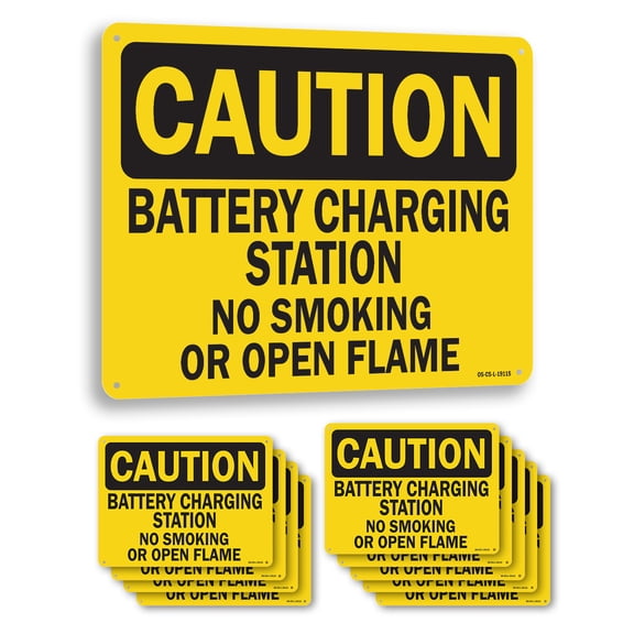 Battery Charging Station No Smoking Or Open Flames OSHA Caution Aluminum Sign 14 Inch x 10 Inch - 10 Pack