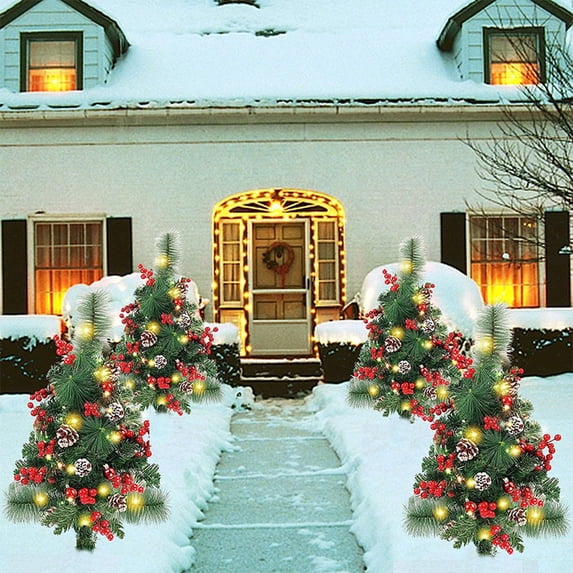 Battery Christmas Decorations Trees Lights Outdoor Waterproof,Decorative Xmas Tree Solar Christmas Yard Stake Outdoor Waterproof Christmas Pathway Lights for Christmas Decoration Patio Yard