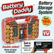 Battery Daddy Battery Organizer Case with Tester, Double-Sided Storage for Up to 180 Batteries, Black