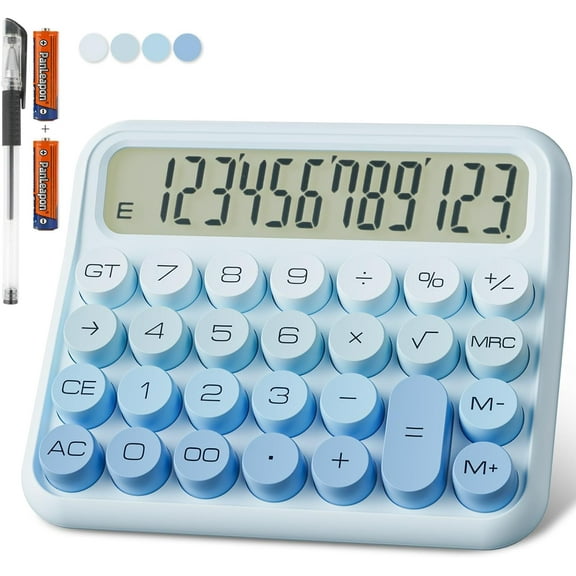 Battery Desk Calculator - 12 Digit Extra Large 5-Inch LCD Display, Big Buttons Easy to Press, 15 Tilt Screen (Ice Blue)