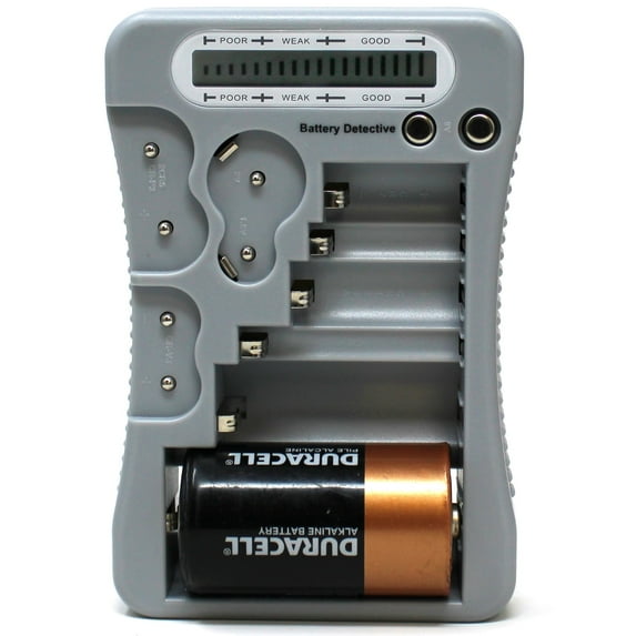 Battery Detective 12 Type Battery Tester (Grey) with LCD Display, AAA Battery, for Household Batteries AA AAA C D 9V CR2032 CR123A N/LR1 CR2 CR-V3 2CR5 CR-P2 1.5V/3V Button Cell Batteries