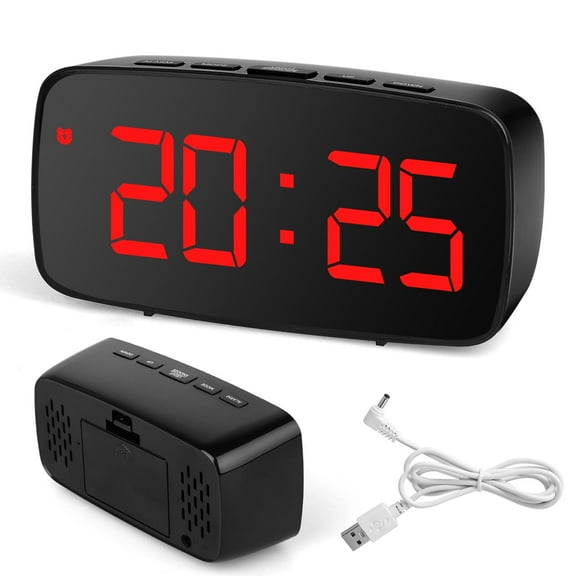 Battery Digital Clock, Small Alarm Clock Snooze Electronic Digital Alarm Clock with USB Simple Alarm Clock for Bedside Table