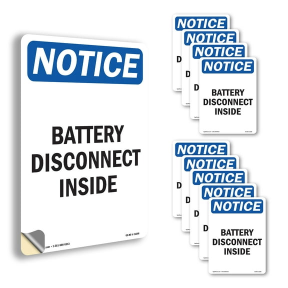 Battery Disconnect Inside OSHA Notice Vinyl Decal Label 14 Inch x 10 Inch - 10 Pack
