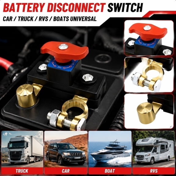 Battery Disconnect Switch, Battery Cut Off Shut Off Kill Switch, for Marine Car Boat RV ATV Vehicles,1PC