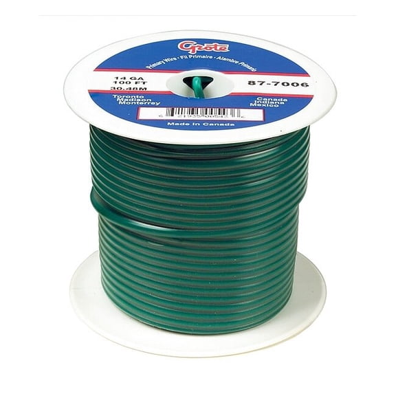 Primary Wire, GPT, 20 AWG, 1C C, Green, PVC, Stranded, 60V, 100 ft.