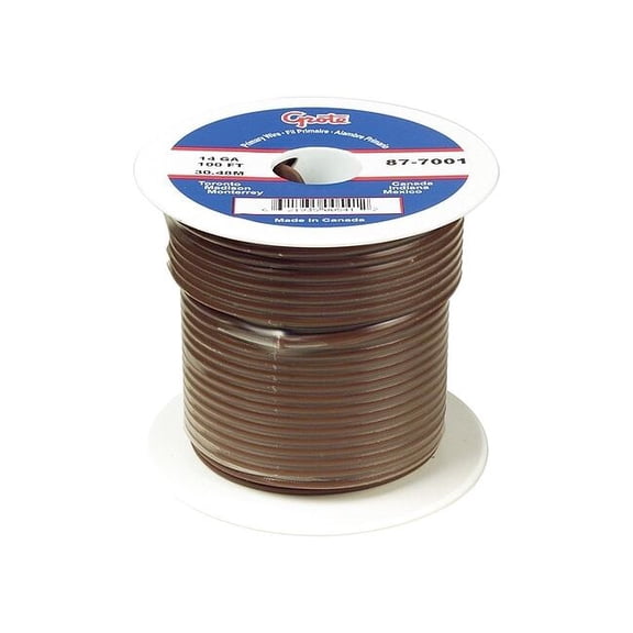 Primary Wire, GPT, 22 AWG, 1C C, Brown, PVC, Stranded, 60V, 100 ft.