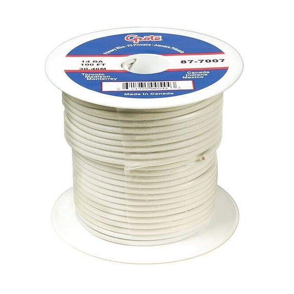 Primary Wire, GPT, 22 AWG, 1C C, White, PVC, Stranded, 60V, 100 ft.