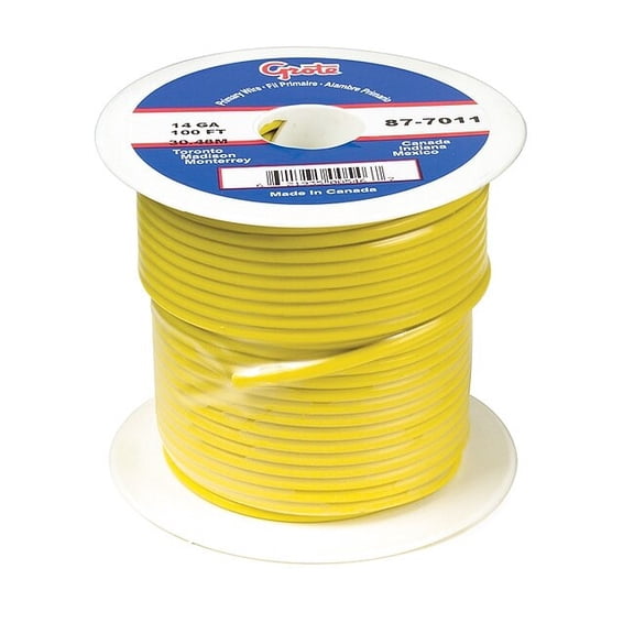 Primary Wire, GPT, 22 AWG, 1C C, Yellow, PVC, Stranded, 60V, 100 ft.