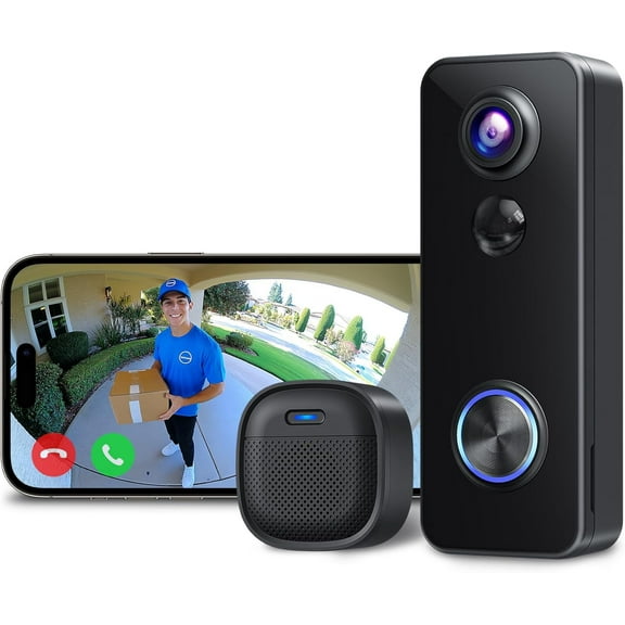 Battery Doorbell, 180 Head-to-Toe Video, Live View with Two-Way Talk, No Monthly Fee, 2.4G Wi-Fi with Chime, Local/Cloud Storage, Human Detection, Compatible with Alexa & Home