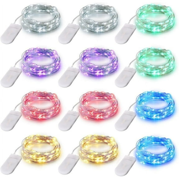 Battery Fairy Lights, 12 Pack 7.2ft Battery Operated String Lights 20 LED Ultra Thin Copper Wire Mini Fairy Lights for DIY Home,Vase,Jar,Xmas,Easter,Holiday,Party Decoration(Six Color) Mix