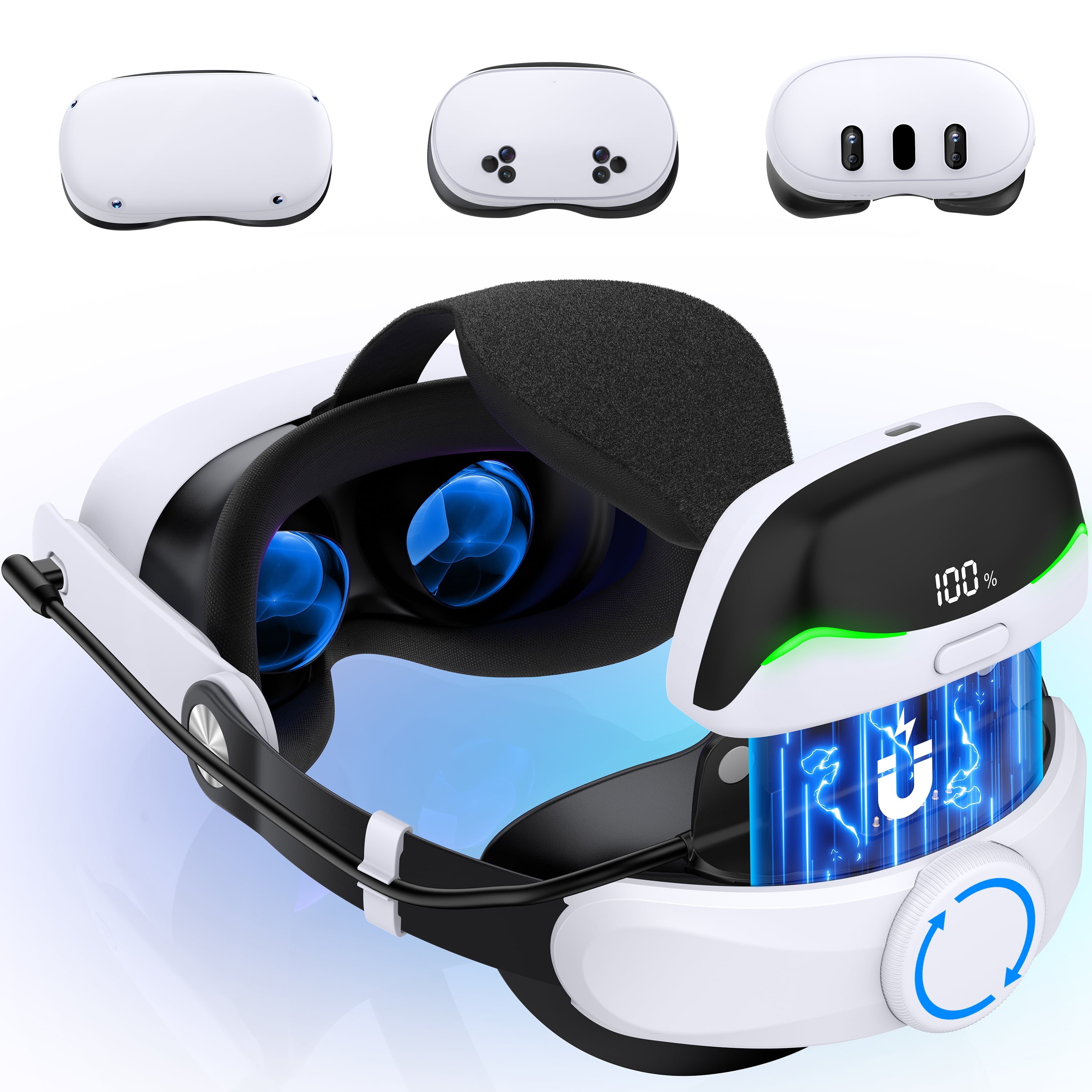 Battery Head Strap for Meta Quest 3S/3, Daenfyy 7500mAh Replacement for Enhanced Comfort and Play Time, Adjustable Elite Strap VR Accessories for Meta/Oculus Quest 2