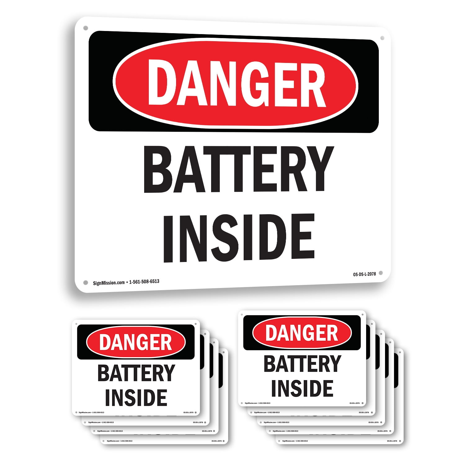 Battery Inside OSHA Danger Aluminum Sign 24 Inch x 18 Inch - 10 Pack ...