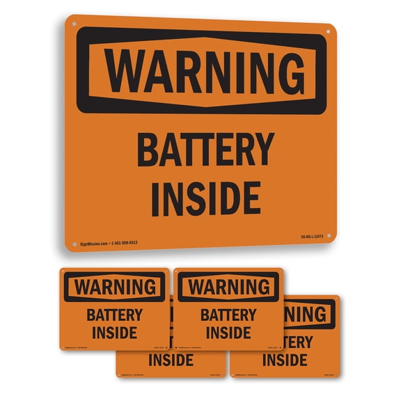 Battery Inside OSHA WARNING Aluminum Sign 10 Inch x 7 Inch - 5 Pack