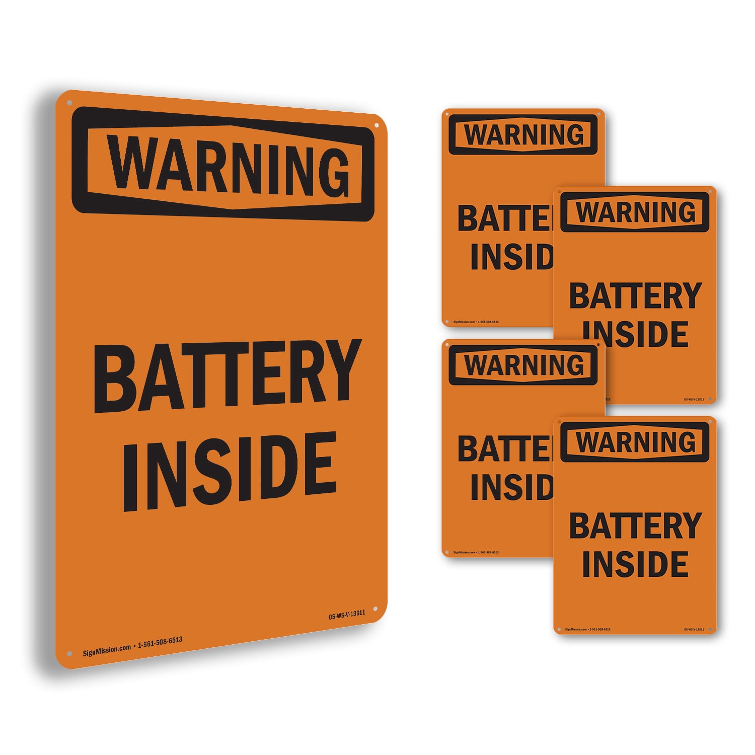 Battery Inside OSHA WARNING Aluminum Sign 18 Inch x 12 Inch - 5 Pack ...