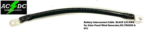 Battery Interconnect Cable Black 6 Inch 3/0 Awg For Solar Panel Wind Generator