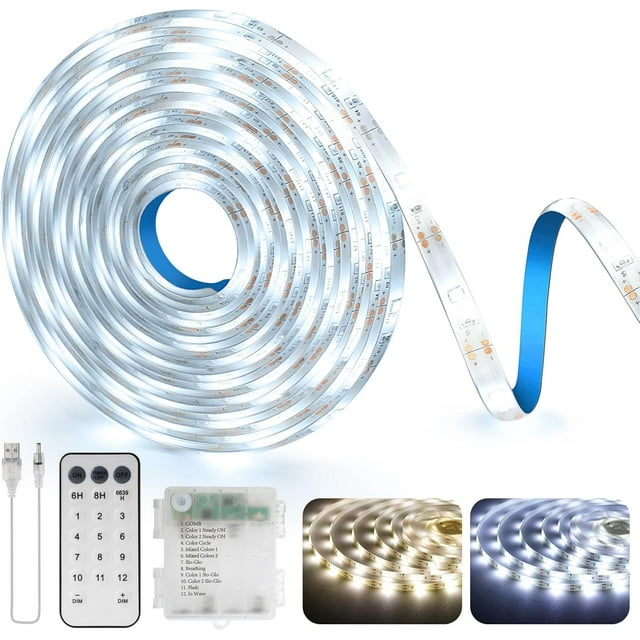 Battery Led Strip Lights,9.9Ft 90LED 3000K6000K Tunable White Under