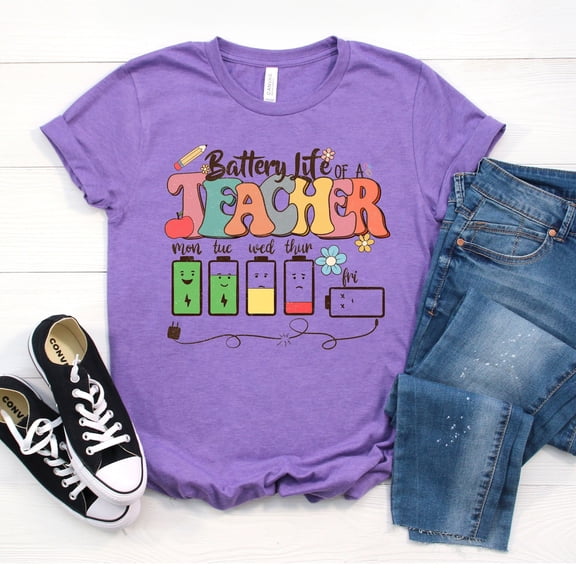 Battery Life Of Teacher Tshirt, Teacher Shirt, Teacher , Back To School, Teacher , , Plus Size 2Xl 3Xl 4Xl 5Xl 6Xl TSHIRT All Size S-5XL