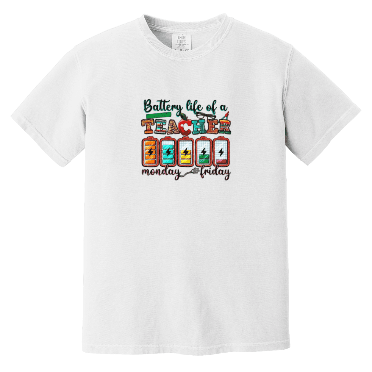 Battery Life Teacher Funny Retro Colorful Weekdays Humor Quote Graphic