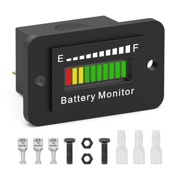 Battery Monitor for Batteries 12V 24V 36V 48V 60V 72V, LED Battery Indicator Meter for Golf Cart EZGO Yamaha Fork Lifts Club Car Floor Care Equipment
