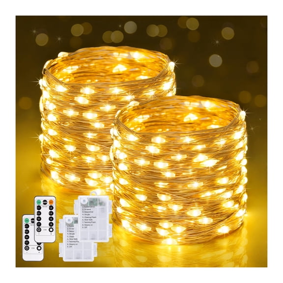 Battery Opeed Fairy Lights, 2 Pack 400 LED 132ft String Lights with Remote, Twinkle Lights for Bedroom, Indoor Outdoor Decor, Christmas Tree, Patio, Wedding, Party, Warm White