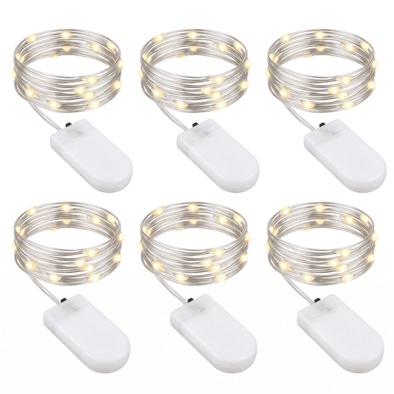 Battery Opeed Fairy Lights,6 Pack3.3ft Silver Copper Wire String Lights with 10 LEDs per Strand,High Brightness Mini Lights for Wedding,Christmas,Easter,Halloween,Birthday Parties, Warm White