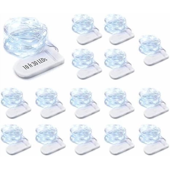 Battery Operated 16 Pack of Copper Wire LED Fairy Lights, 10ft Cool White, Easy to Shape, Waterproof, Indoor/Outdoor Use