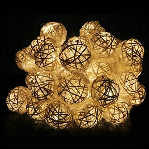 Battery Operated 20 LED String Lights, 9.84ft 20 Globe Rattan Balls Christmas Light with Remote Control & Timer, Indoor Fairy String Lights Decorative for Bedroom Party Wedding (Warm White)