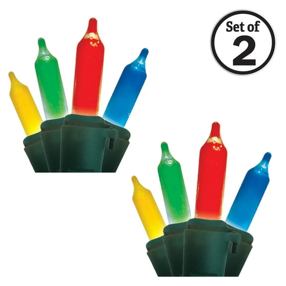 Brite Star Battery Operated 20 Lt LED Traditional Mini Lights, Multi, Green Wire (Set of 2)