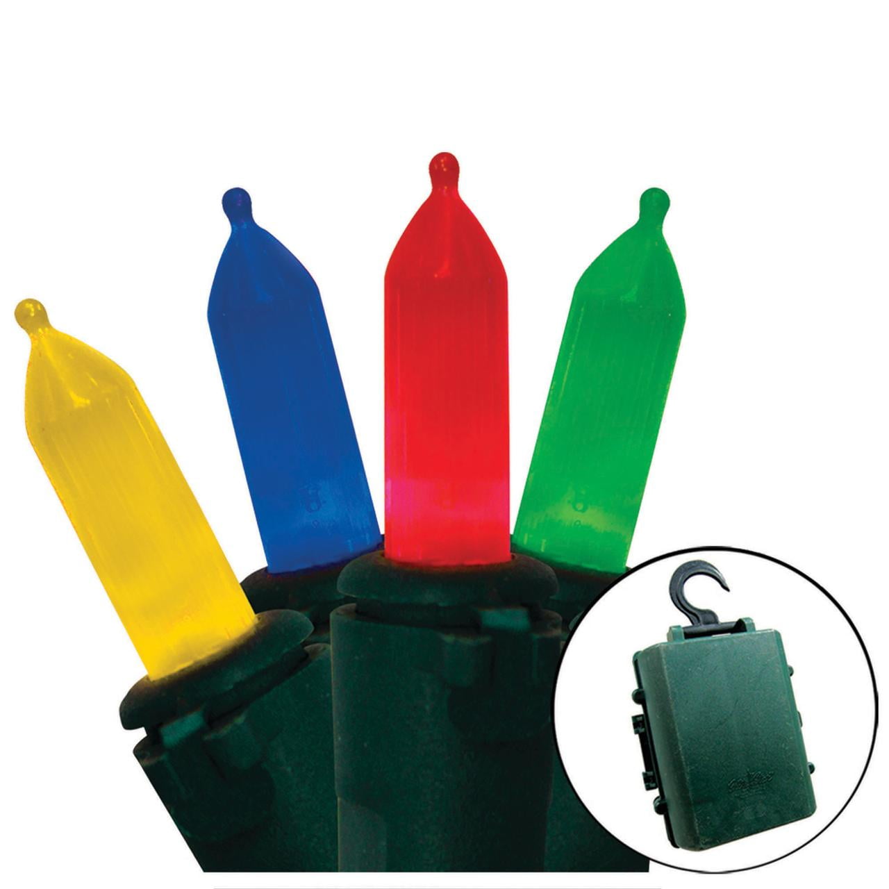 Battery Operated 35 Lt Traditional Mini LED Lights, Multi, Green Wire