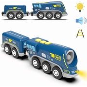 Battery Operated Action Locomotive Train Magnetic Connection- Powerful Engine Bullet Train Compatible with Thomas, Brio, Chuggington Wooden Tracks- Toys Car for Toddlers