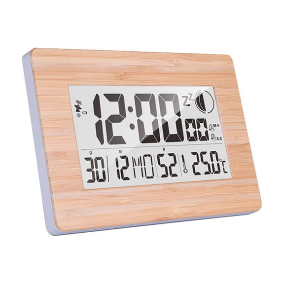 Battery Operated Alarm Clock LCD Display with Date Day Temperature 12/24Hour Format Snoozes Function Moon Phase Design