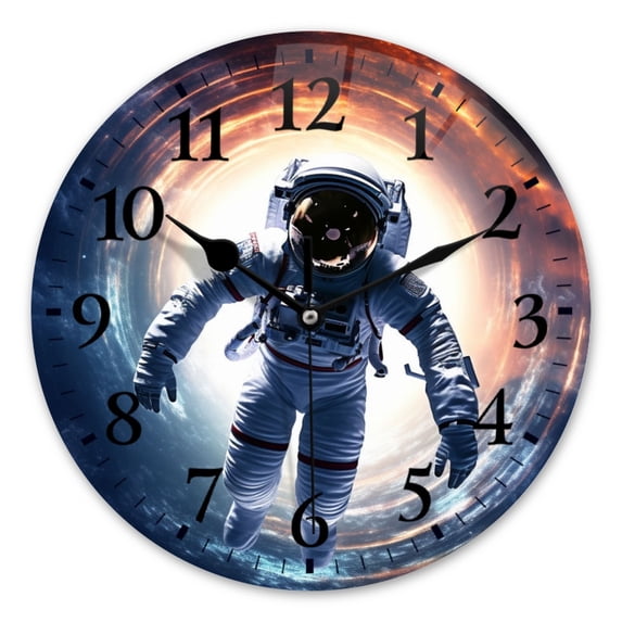 Battery Operated Analog Wall Clocks Non-Ticking Silent Modern Clock Decorative for Home,Office-Astronaut In Space Suit Floating Through Wormhole(16inch)