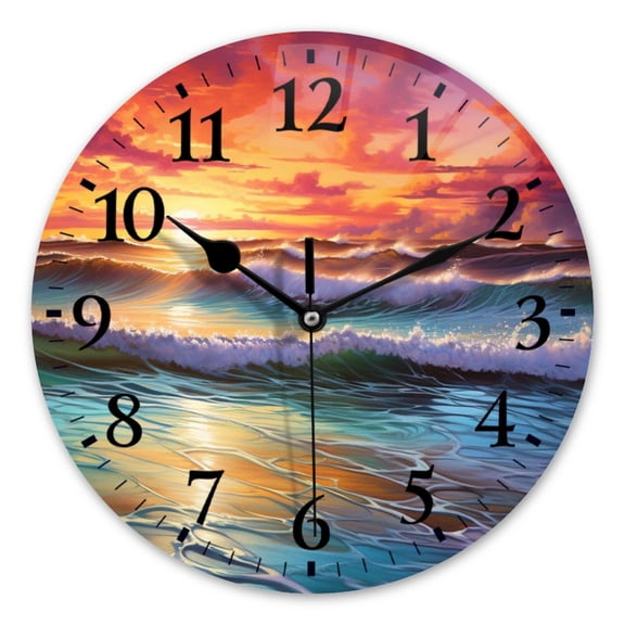 Battery Operated Analog Wall Clocks Non-Ticking Silent Modern Clock Decorative for Home,Office-Beautiful Ocean Scene With Waves Crashing Against The Shore(10inch)
