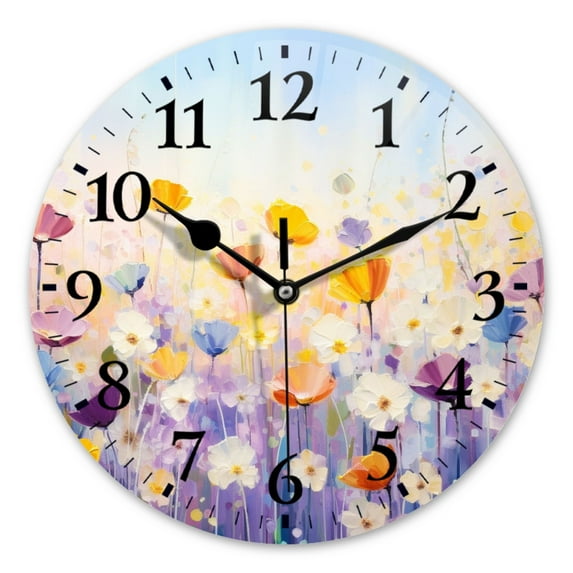 Battery Operated Analog Wall Clocks Non-Ticking Silent Modern Clock Decorative for Home,Office-Beautiful Spring Meadow With Colorful Wildflowers(14inch)