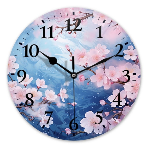 Battery Operated Analog Wall Clocks Non-Ticking Silent Modern Clock Decorative for Home,Office-Blue Sky Background With Cherry Blossoms In Full Bloom(10inch)