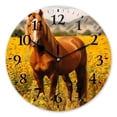 thumbnail image 1 of Battery Operated Analog Wall Clocks Non-Ticking Silent Modern Clock Decorative for Home,Office-Brown Horse With Blonde Mane Stands In The Middle Of Sunflower Field(14inch), 1 of 4