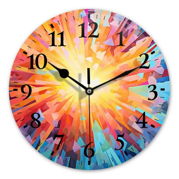 Battery Operated Analog Wall Clocks Non-Ticking Silent Modern Clock Decorative for Home,Office-Colorful Explosion Of Geometric Shapes Radiating From The Center(14inch)