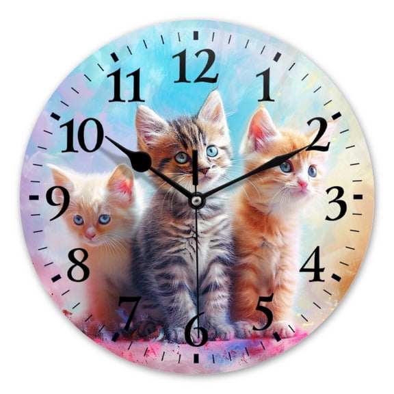 Battery Operated Analog Wall Clocks Non-Ticking Silent Modern Clock Decorative for Home,Office-Cute Adorable Baby Kittens Sitting Together, With Soft(10inch)