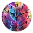 thumbnail image 1 of Battery Operated Analog Wall Clocks Non-Ticking Silent Modern Clock Decorative for Home,Office-Cute Kitten Eating Ice Cream Surrounded By Neon Lights(14inch), 1 of 4