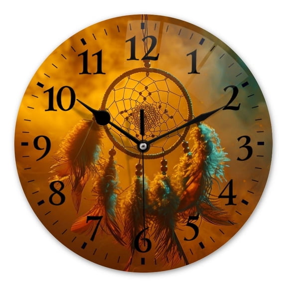 Battery Operated Analog Wall Clocks Non-Ticking Silent Modern Clock Decorative for Home,Office-Dreamcatcher, Hanging In The Air With Orange And Blue Background(10inch)
