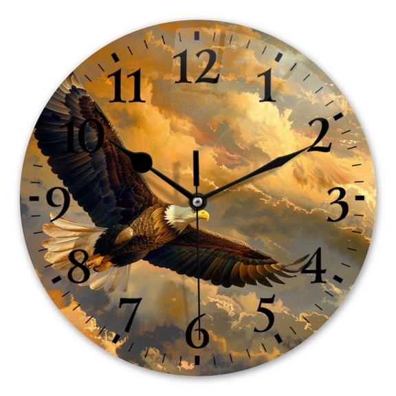 Battery Operated Analog Wall Clocks Non-Ticking Silent Modern Clock Decorative for Home,Office-Eagle Soaring Through The Sky Surrounded By Clouds And Sunlight(14inch)