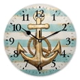 thumbnail image 1 of Battery Operated Analog Wall Clocks Non-Ticking Silent Modern Clock Decorative for Home,Office-Golden Nautical Anchor On A Background Of Turquoise And White Stripes(14inch), 1 of 4