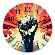 Battery Operated Analog Wall Clocks Non-Ticking Silent Modern Clock Decorative for Home,Office-Hand In Rock Roll Sign Red Blue Stripes Drawing10inch
