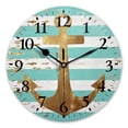 thumbnail image 1 of Battery Operated Analog Wall Clocks Non-Ticking Silent Modern Clock Decorative for Home,Office-Nautical Striped Background With Gold Foil Anchor(16inch), 1 of 4